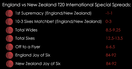 England New Zealand T20 International Special Spreads June 23rd